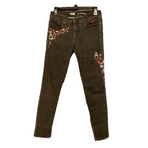 Mossimo Womens Jeans Curvy Skinny Embroidered Floral Stretch Black Size 2 / 26